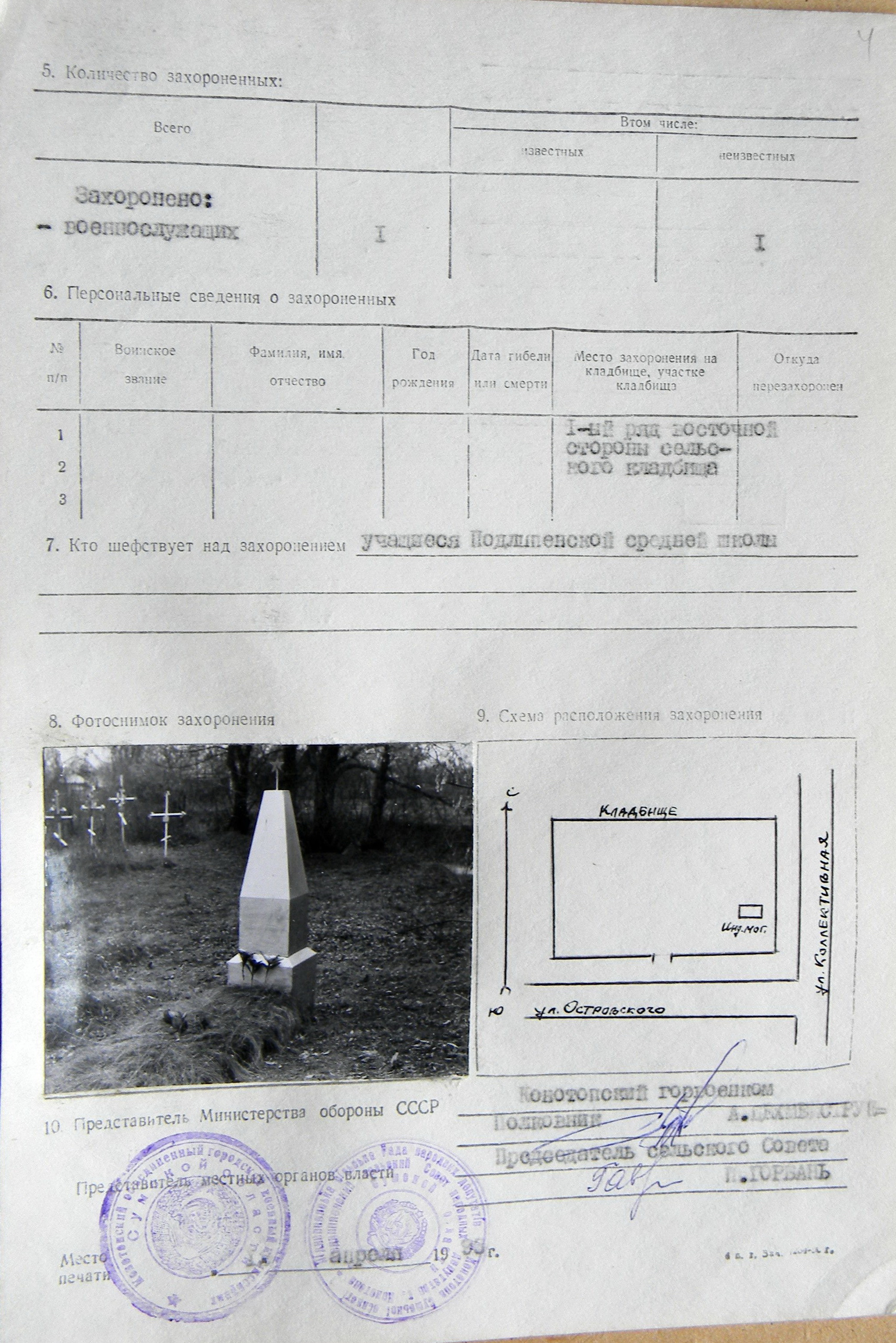 Могила неизвестного солдата в с. Подлипное