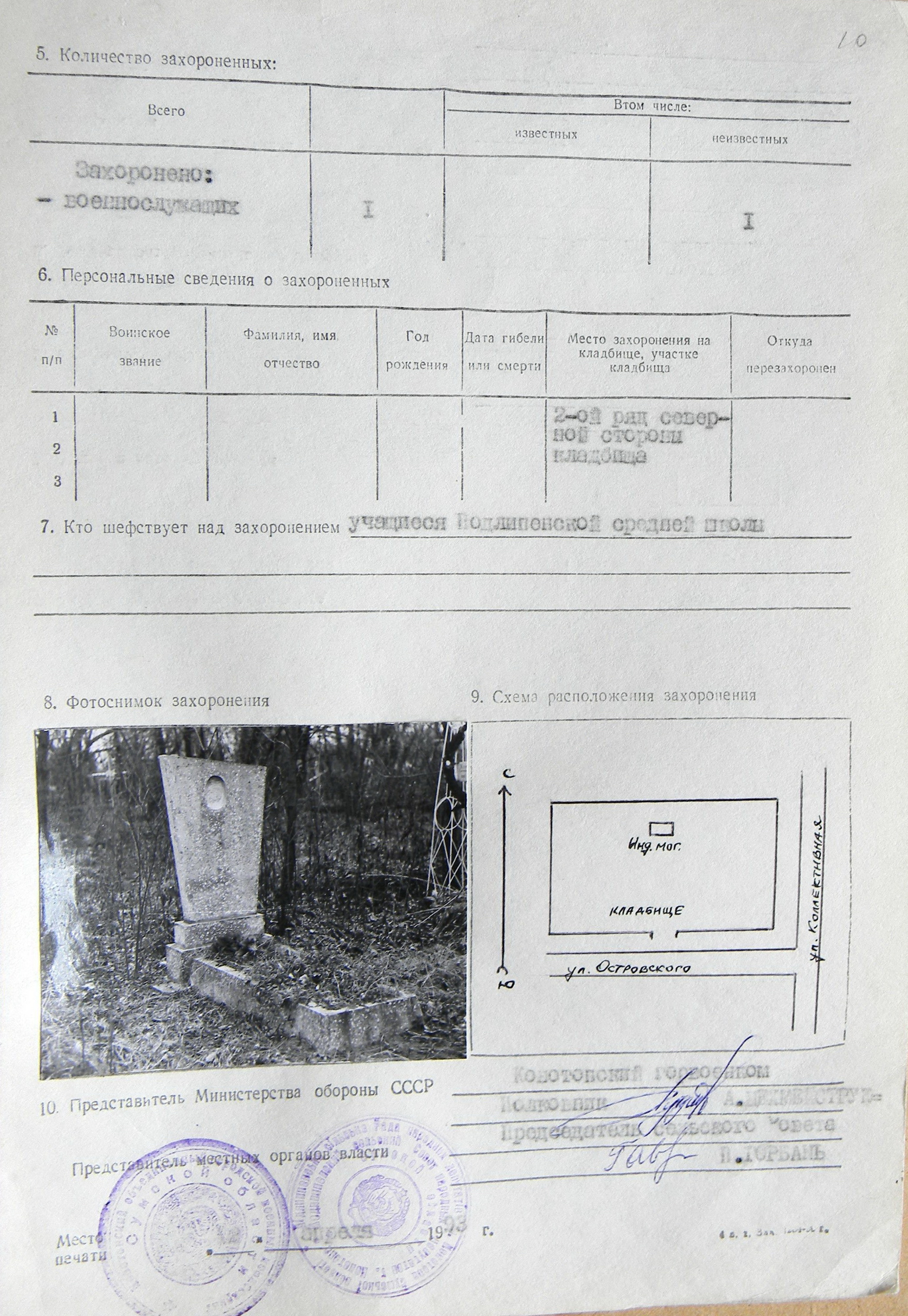 Могила неизвестного солдата в с. Подлипное 