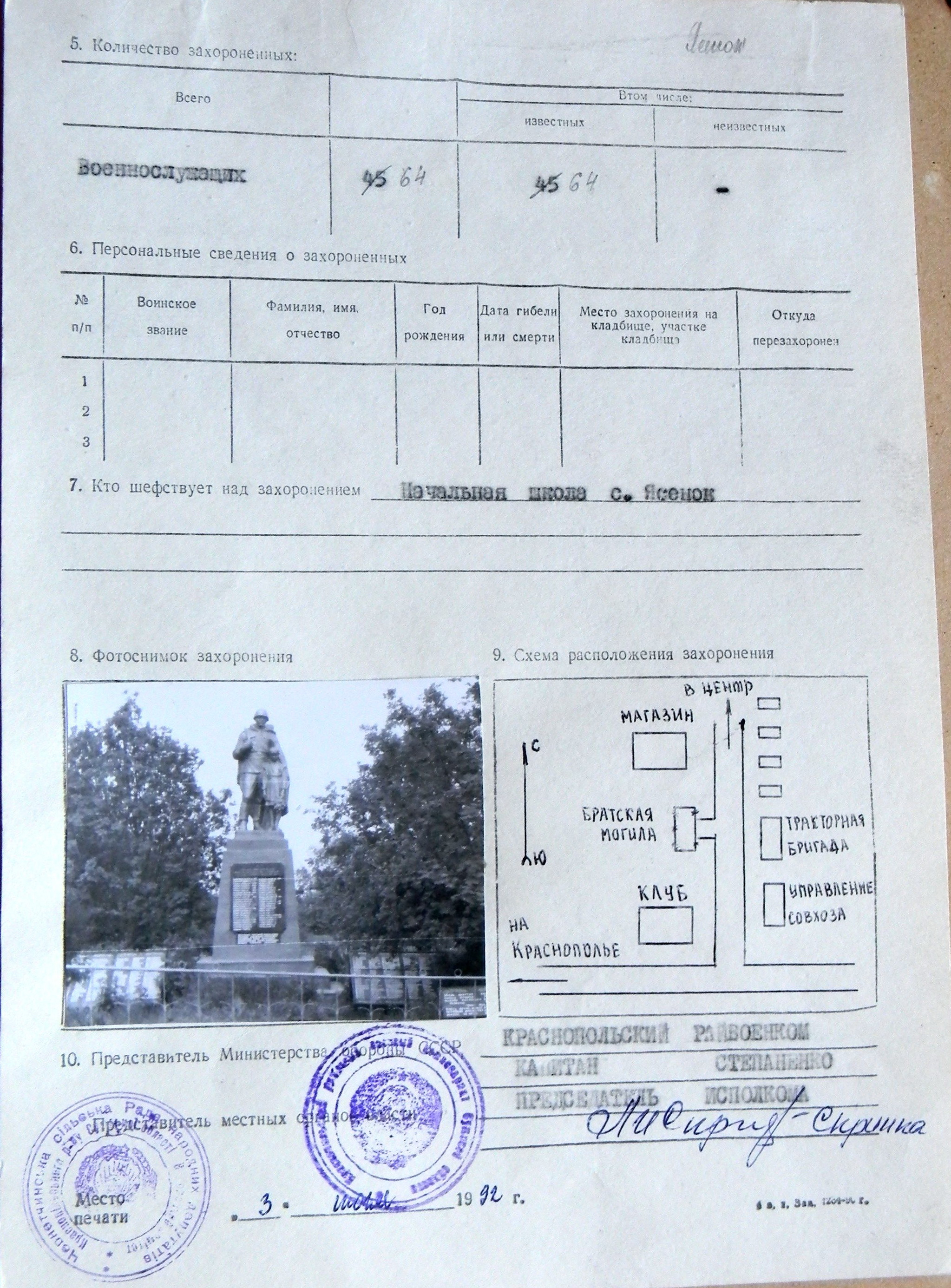 Братская могила в с. Ясенок 