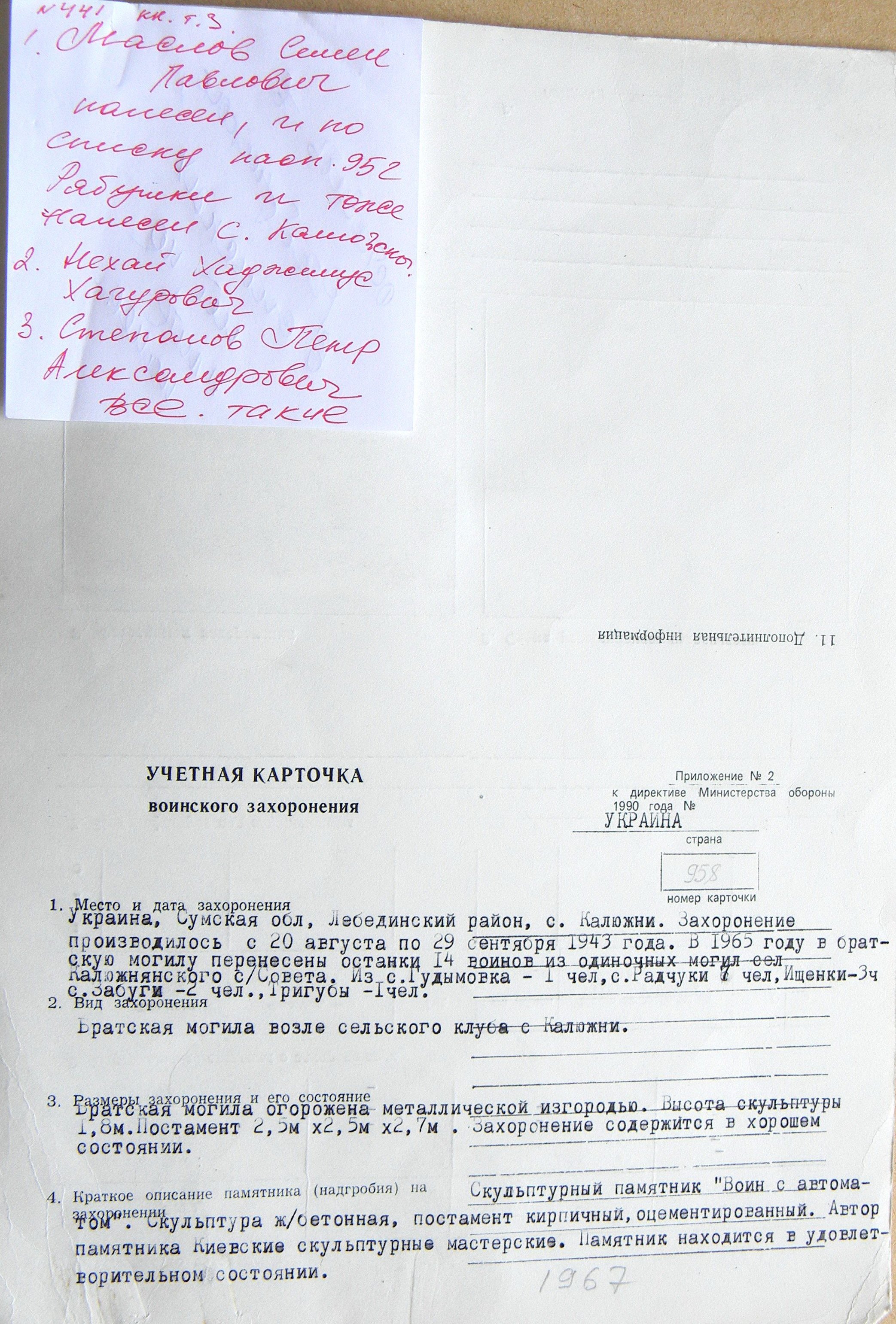 Братская могила в с. Калюжни