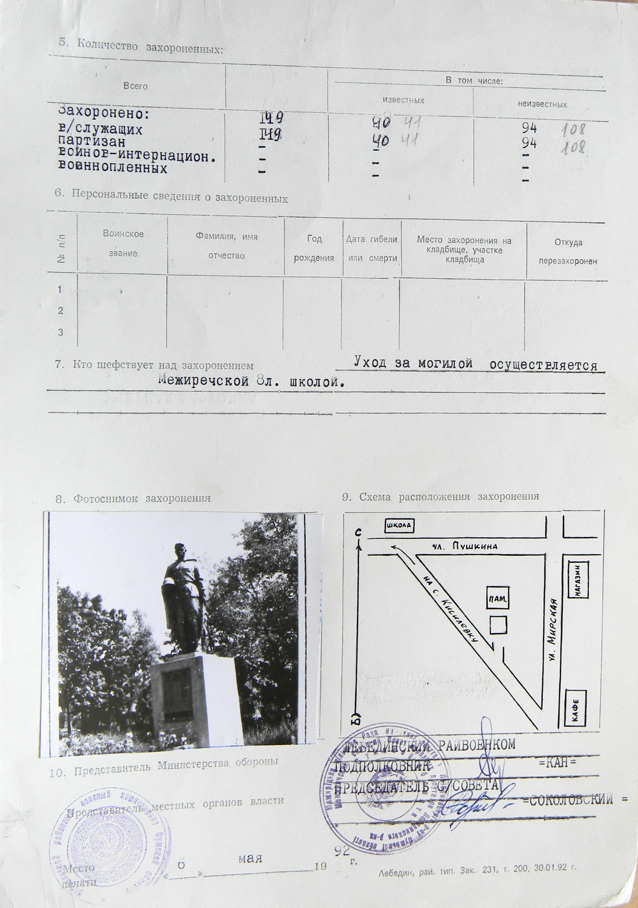 Братская могила возле школы в с. Межирич