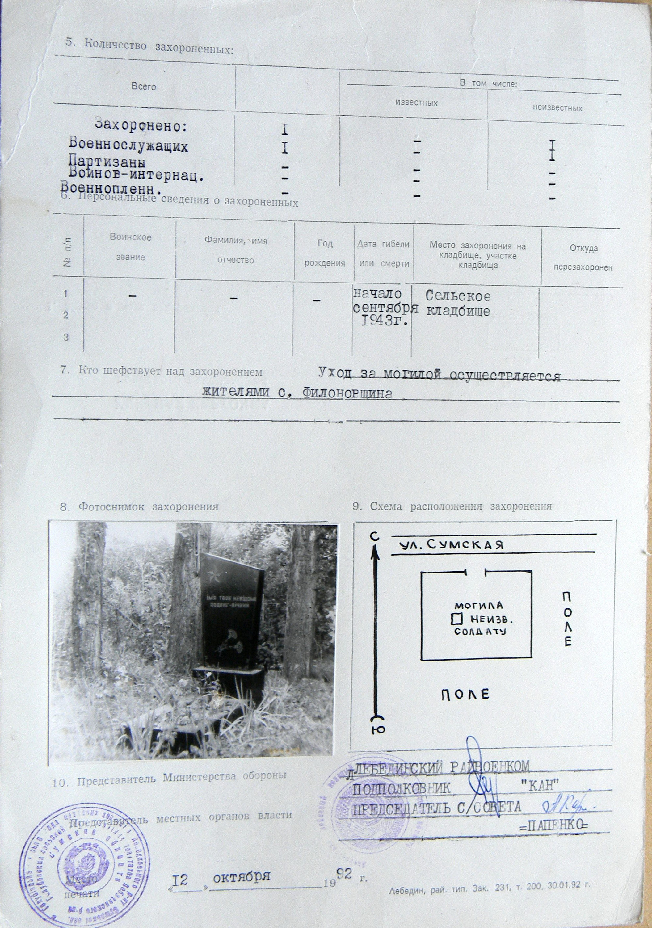 Могила неизвестного солдата в с. Филоновщина 