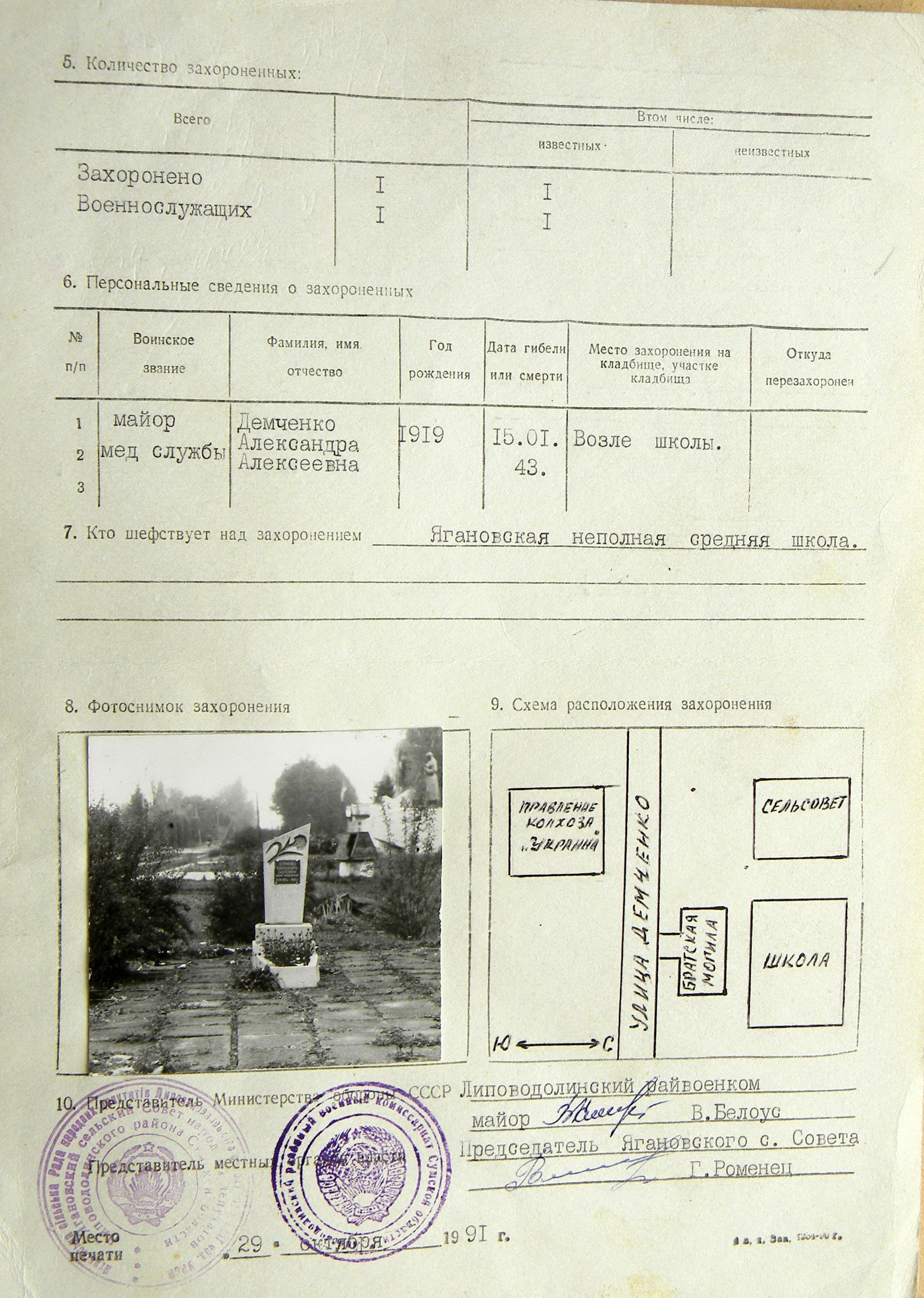 Могила майора мед. службы в с. Ягановка
