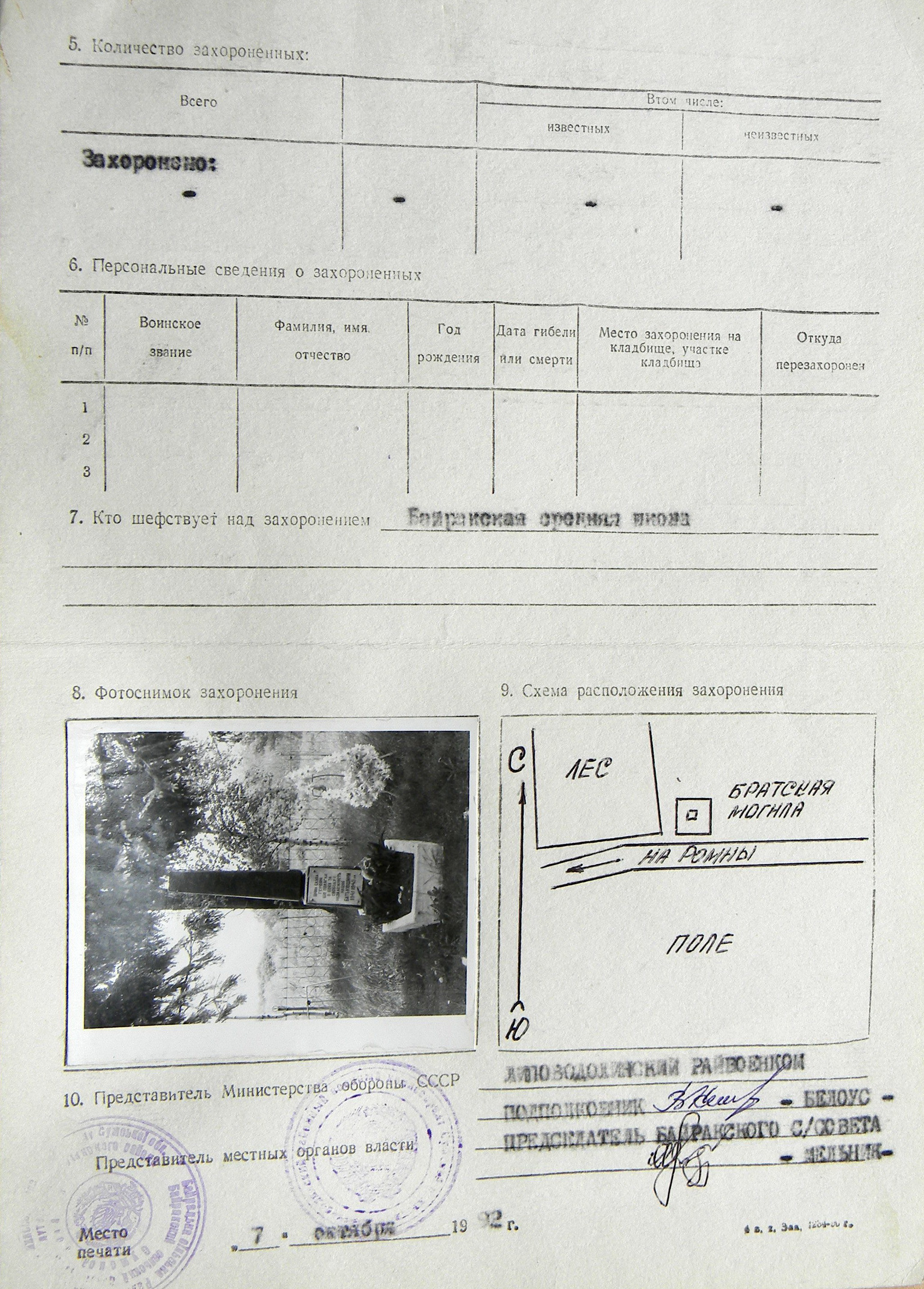 Братская могила в урочище возле с. Яснопольщина