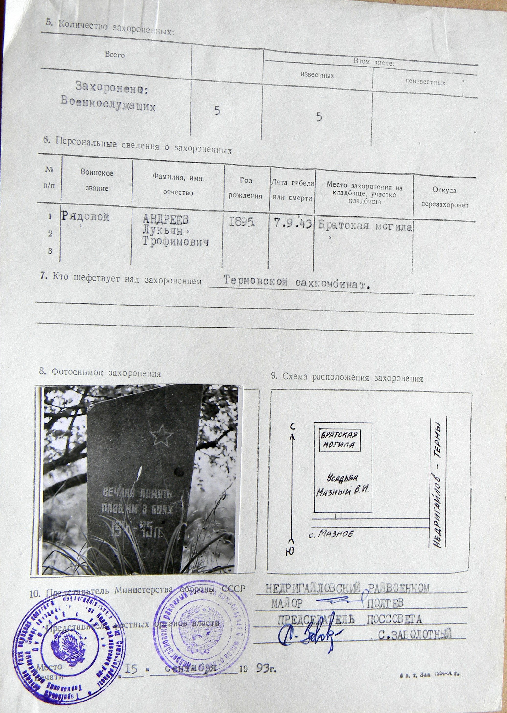 Братская могила в с. Мазное