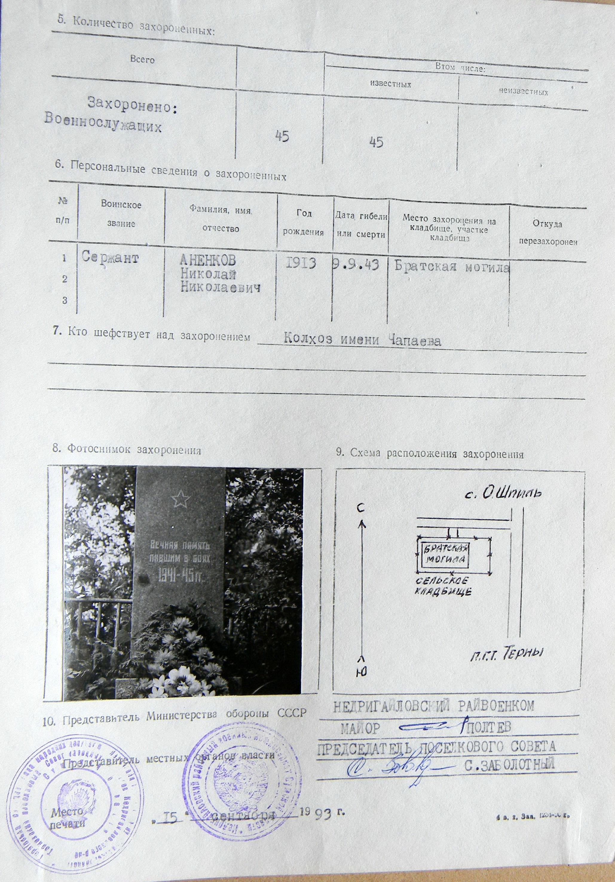 Братская могила в с. Острый Шпиль