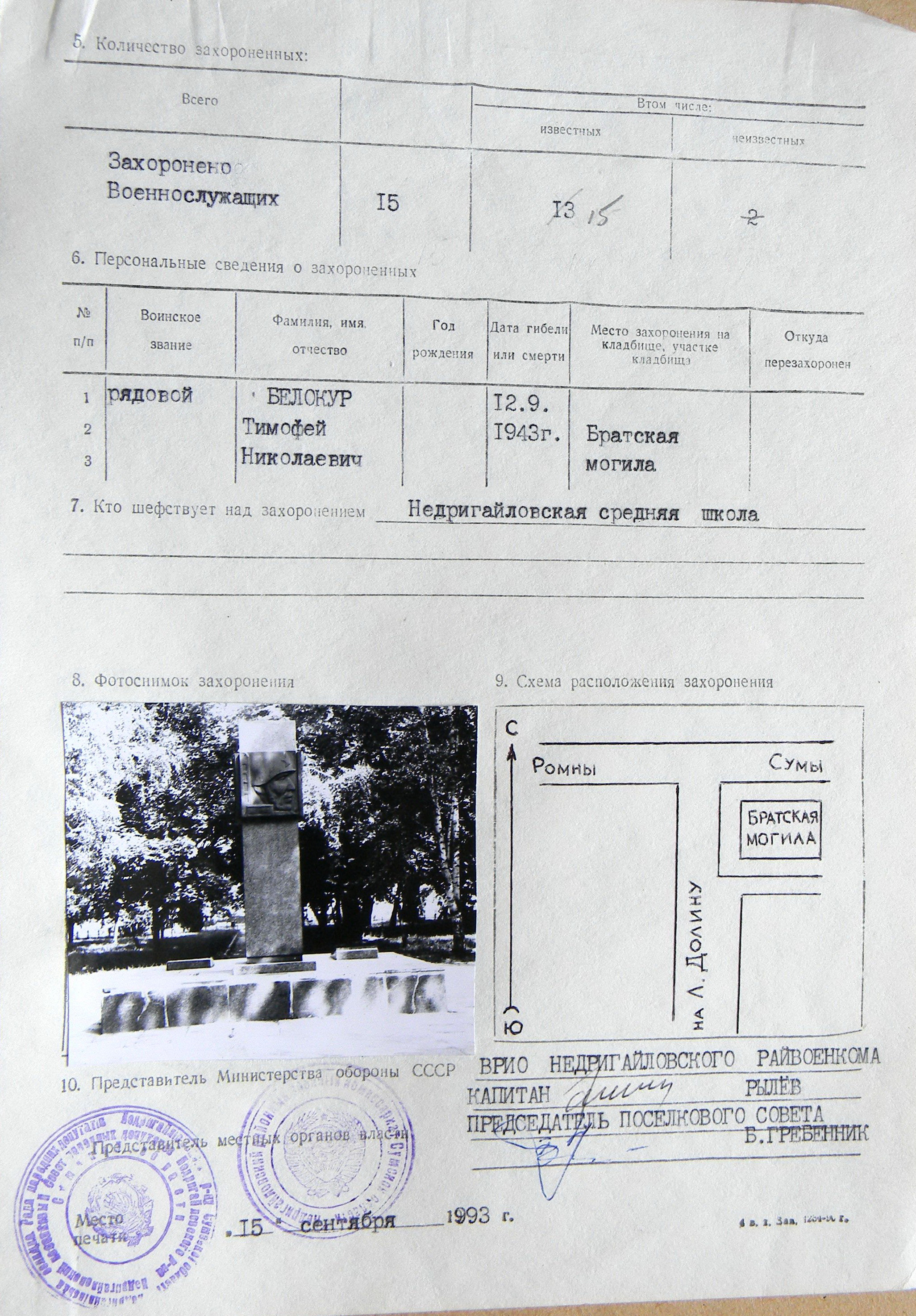 Братская могила в п. Недригайлов