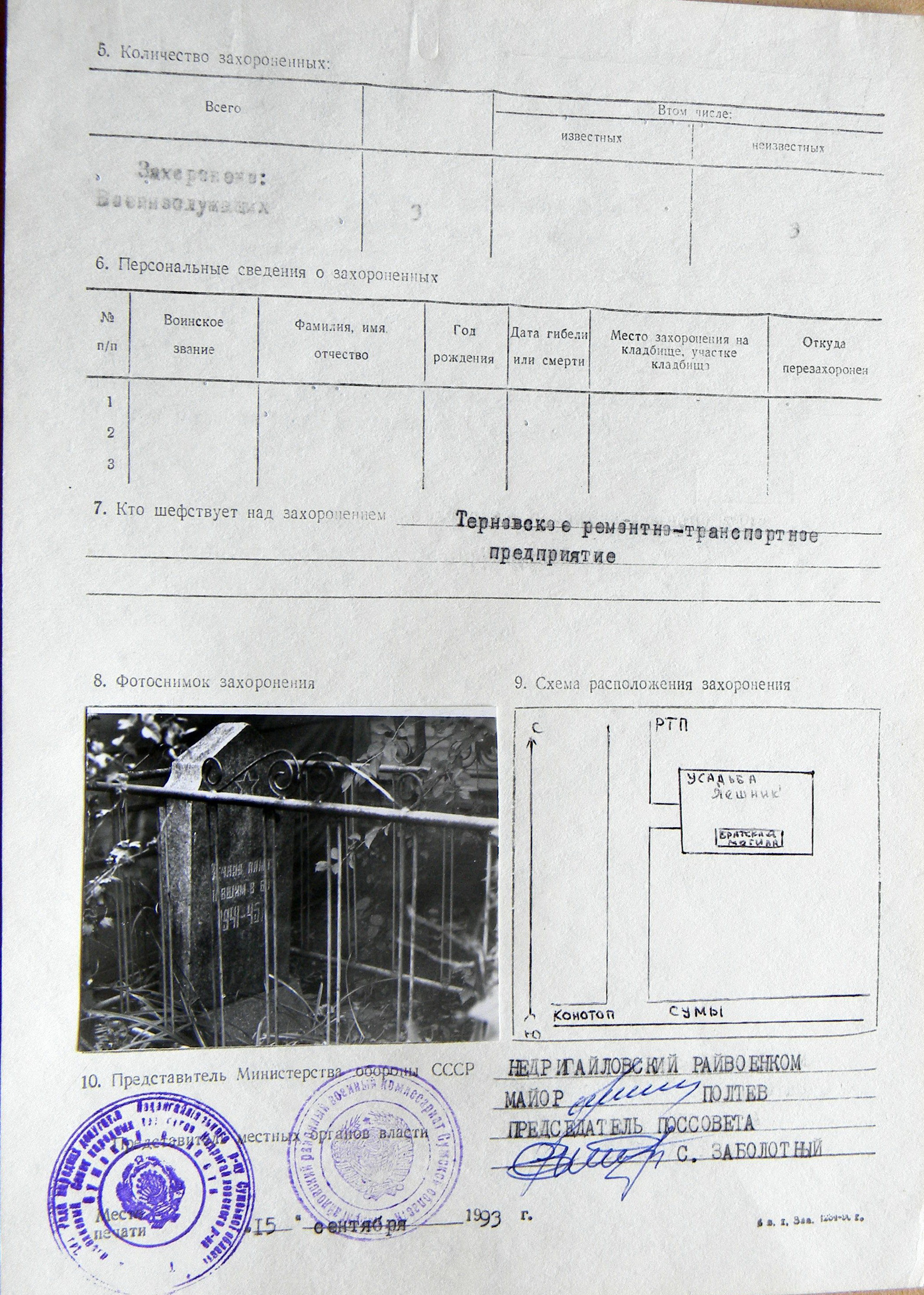 Братская могила в усадьбе в п. Терны