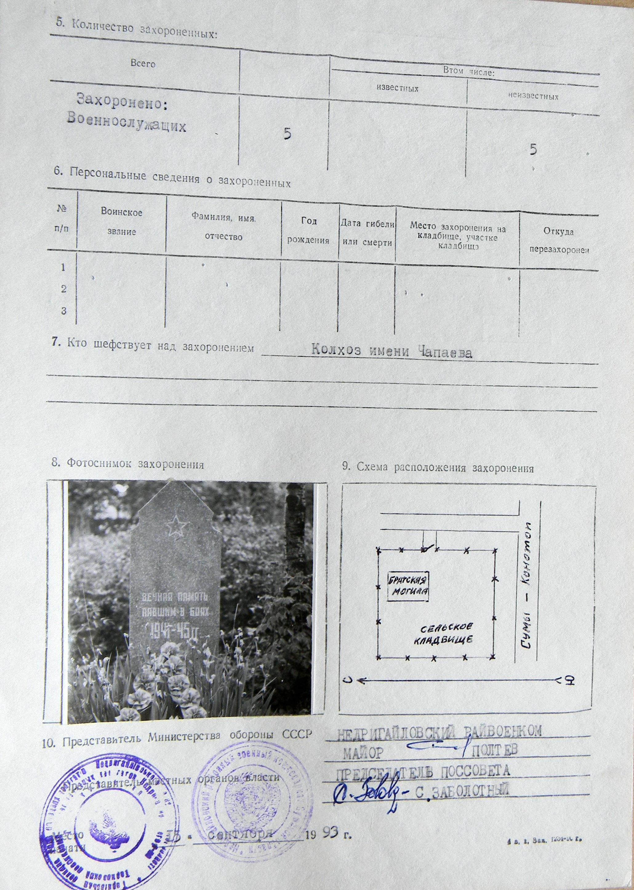 Братская могила на кладбище в п. Терны