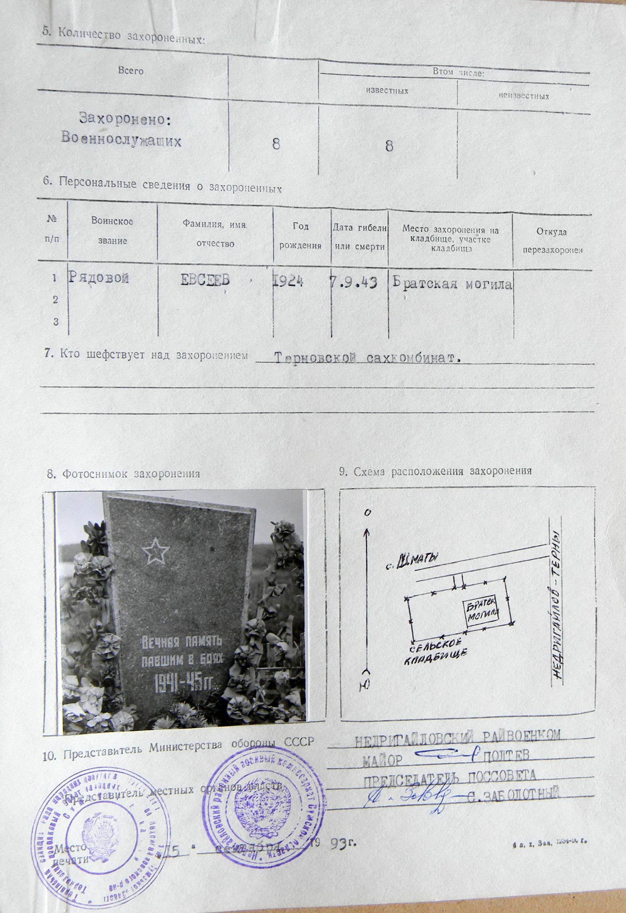 Братская могила на кладбище в с. Шматы