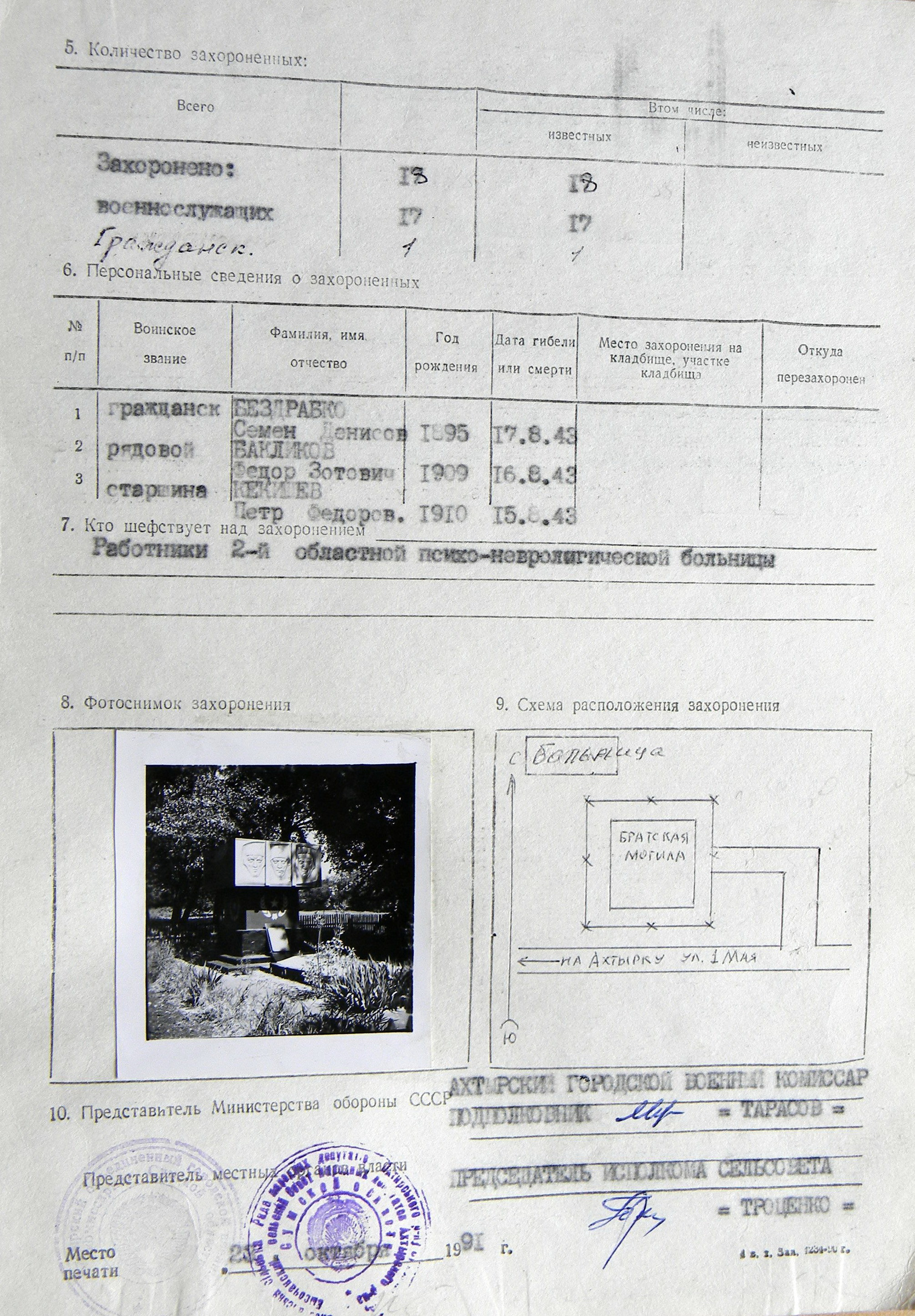 Братская могила возле больницы в с. Высокое