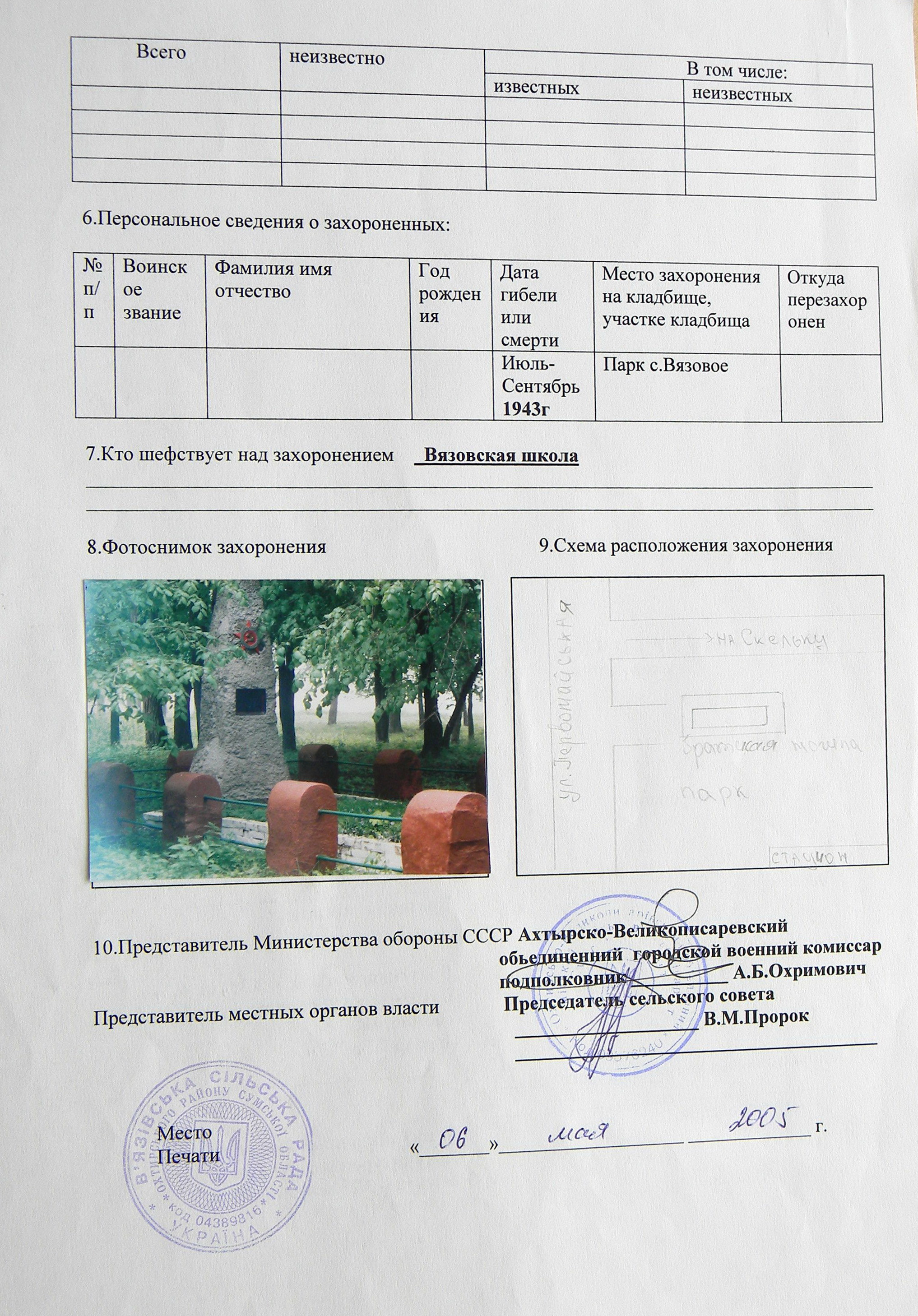 Братская могила в парке в с. Вязовое 