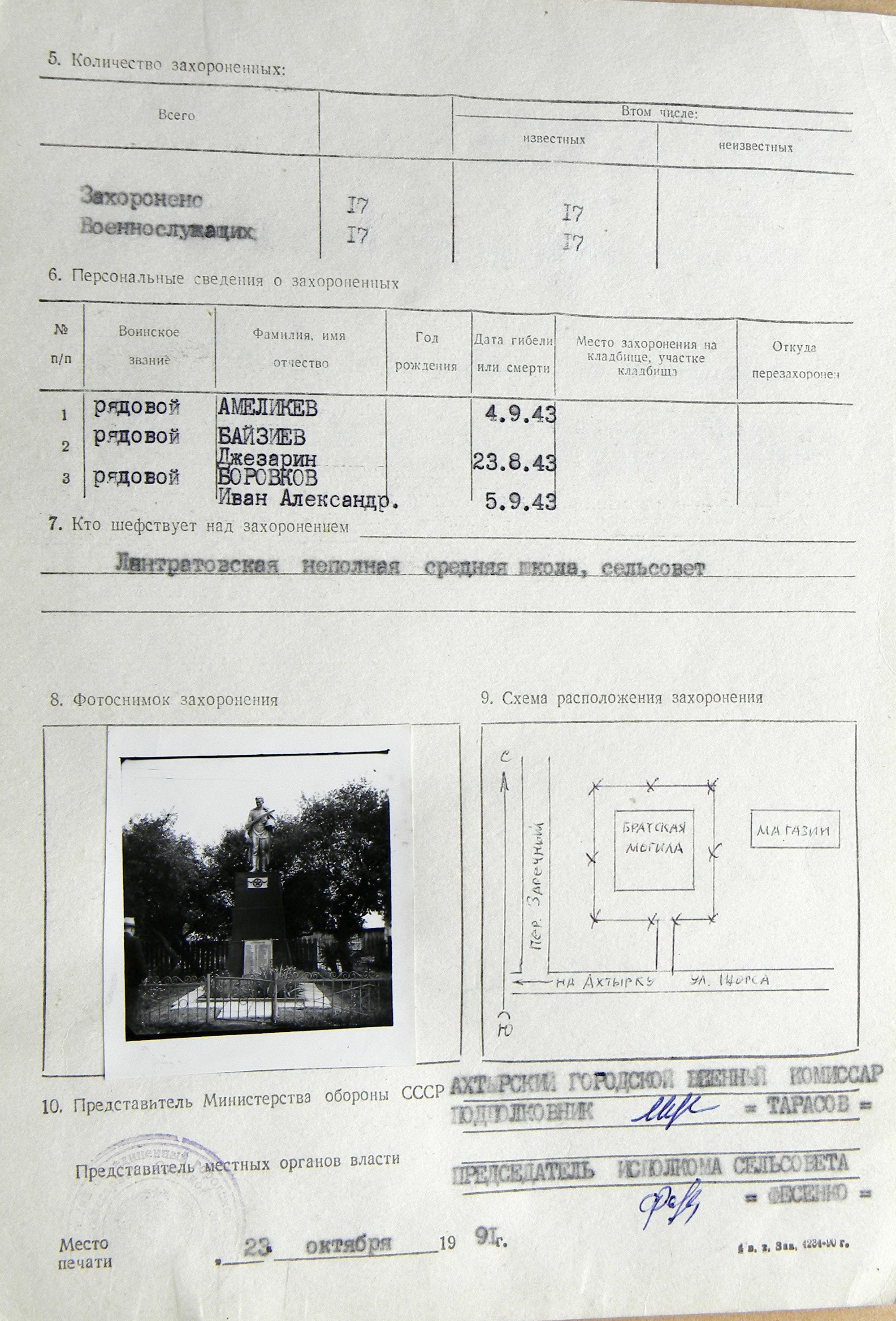 Братская могила в с. Лантратовка 