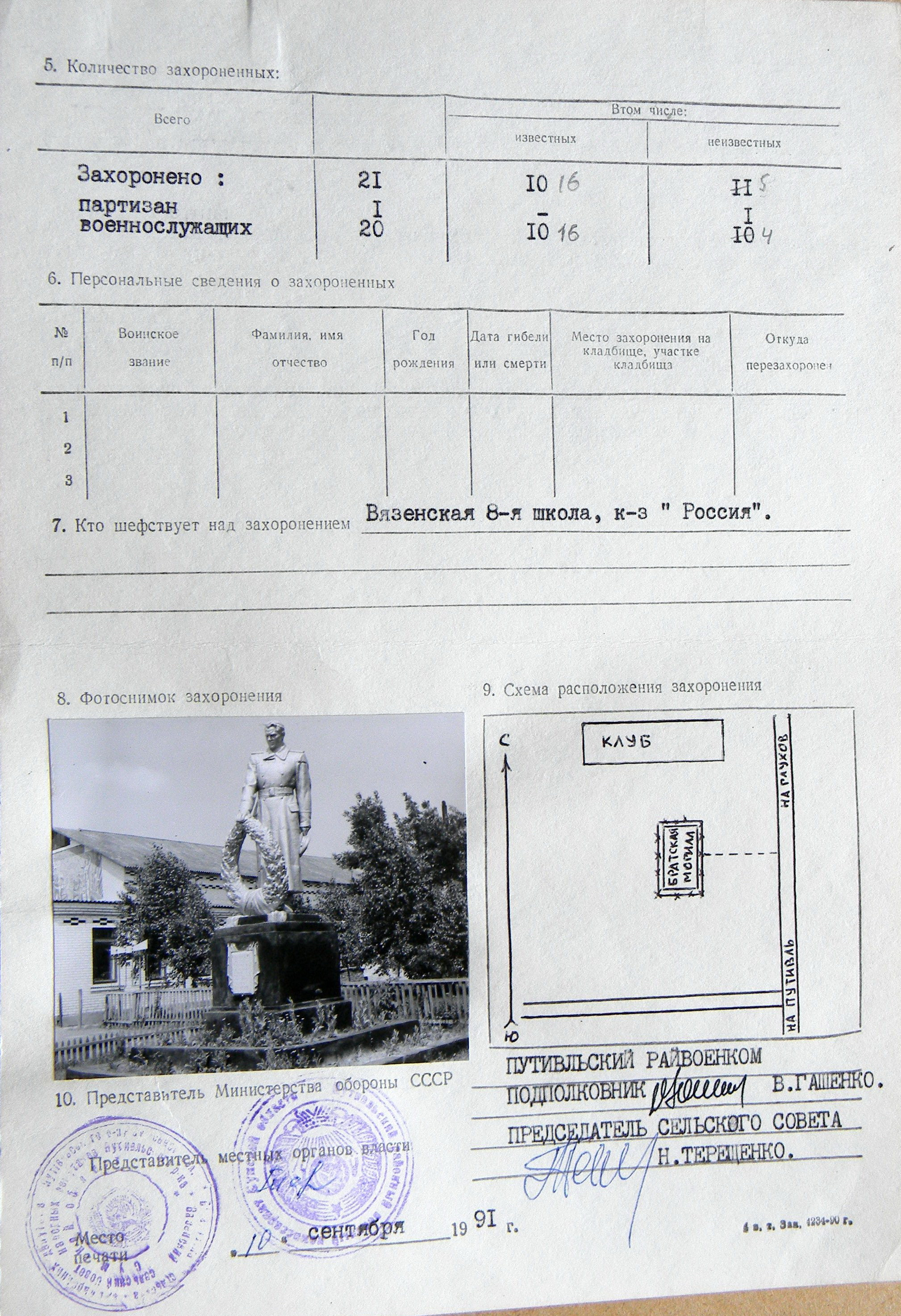 Братская могила в с. Вязенка