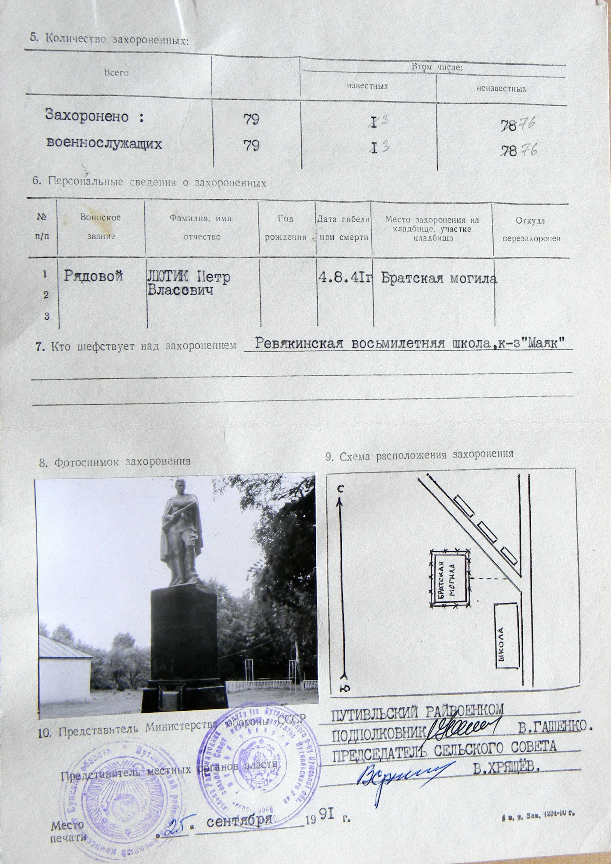 Братская могила в с. Ревякино