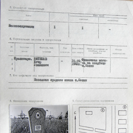 Могила красноармеца Матвеева Е. И. в с. Пески
