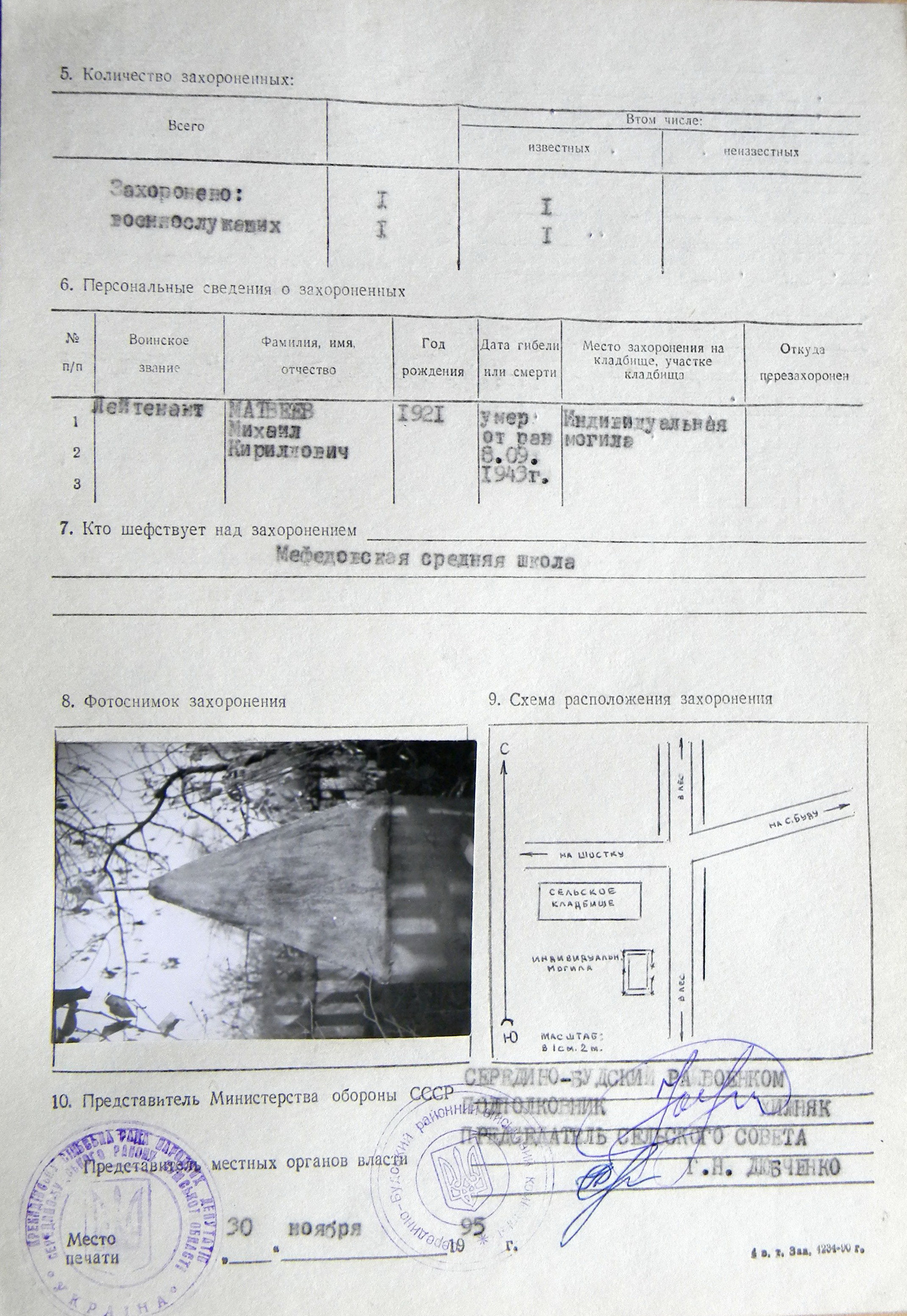 Могила лейтенанта в с. Василевское
