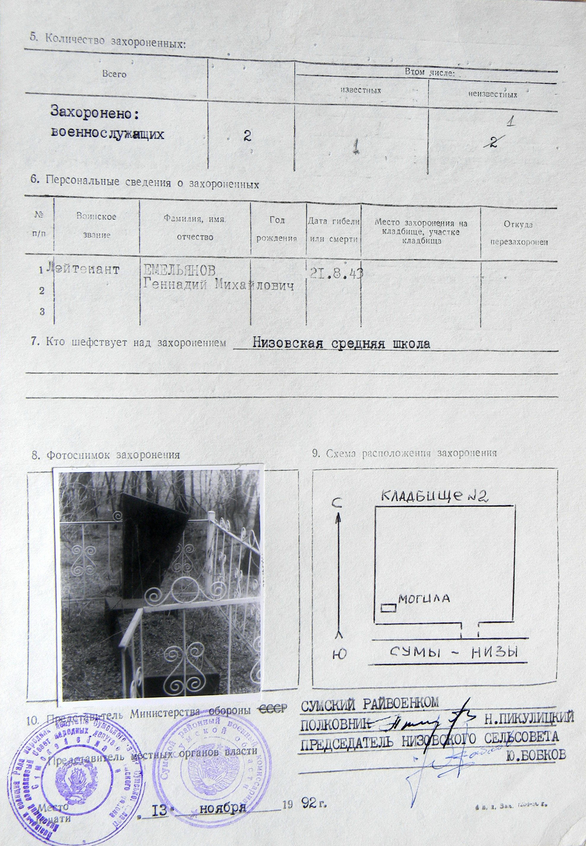 Братская могила в с. Джержинское