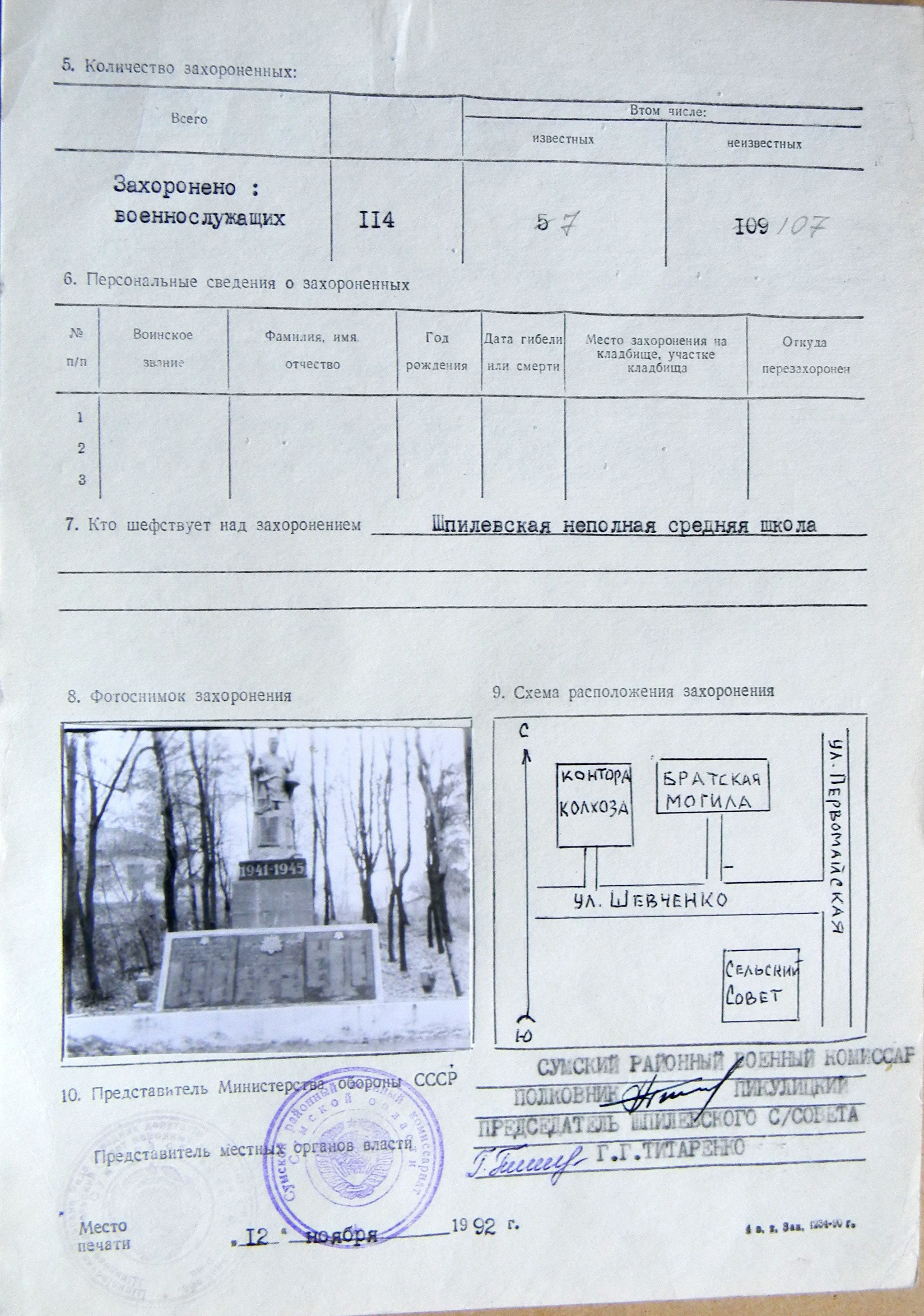 Братская могила в с. Шпилевка 