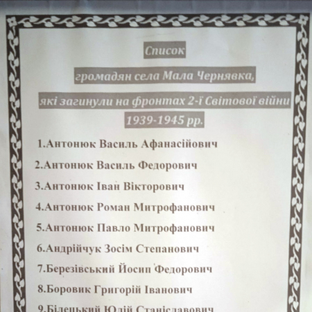 Списки погибших в с. Малая Чернявка Ружинского района