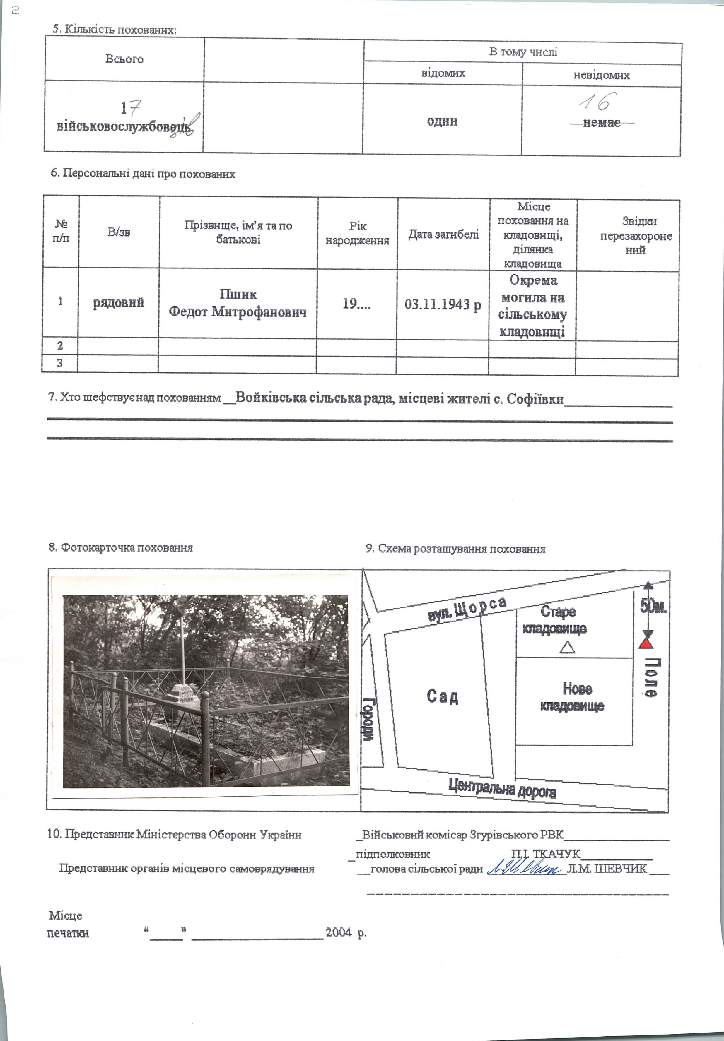 Братская могила в поле в с. Софиевка Згуровского района